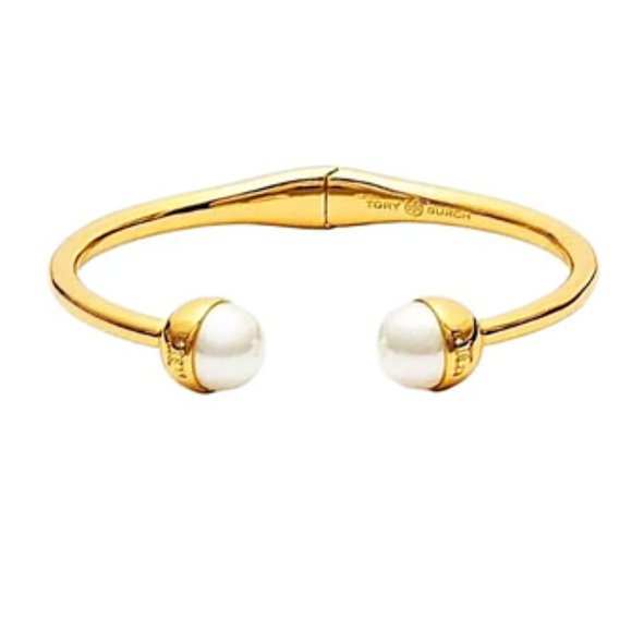 Tory Burch Jewelry - Tory Burch Gold Plated Brass Pearl Ivory Hinge Cuf